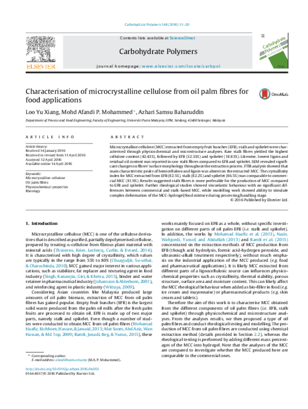 (PDF) Characterisation of microcrystalline cellulose from oil palm ...