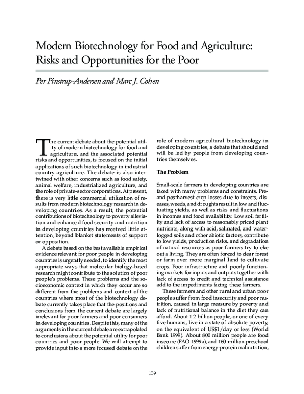 (PDF) Modern biotechnology for food and agriculture: Risks and ...