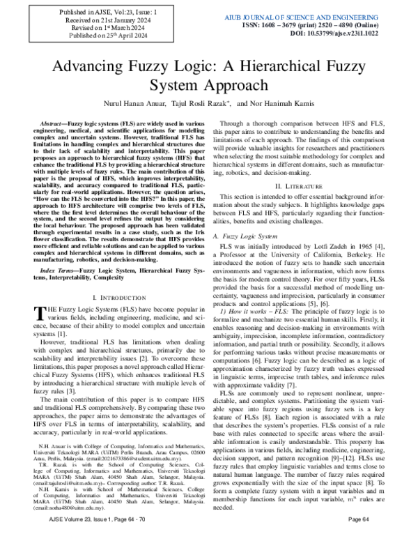 (PDF) Advancing Fuzzy Logic: A Hierarchical Fuzzy System Approach