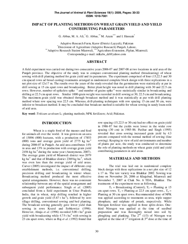 (PDF) Impact of Planting Methods on Wheat Grain Yield and Yield ...