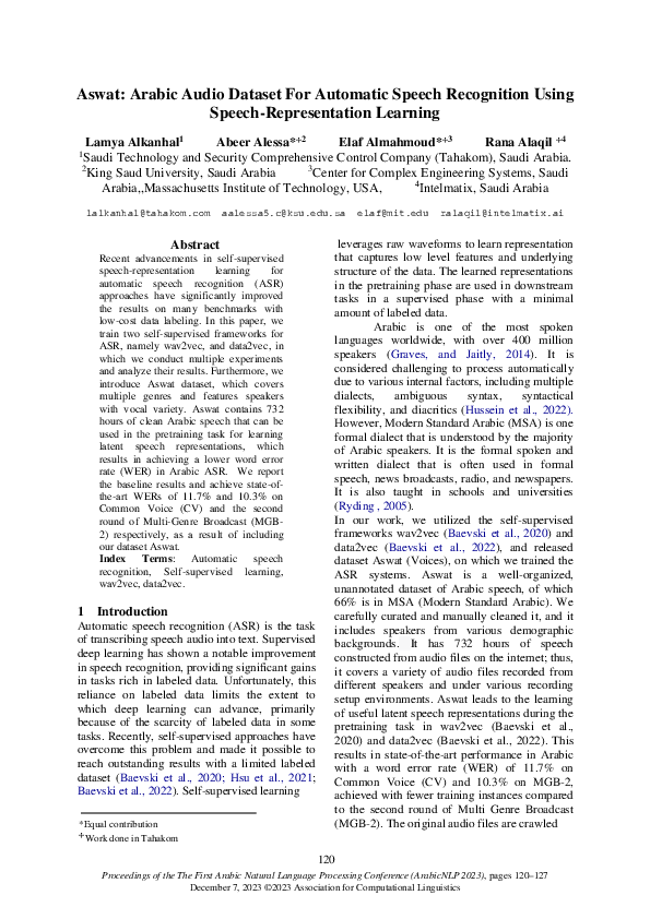 (PDF) Aswat: Arabic Audio Dataset for Automatic Speech Recognition ...