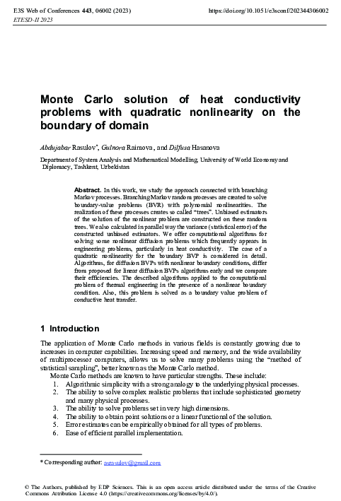 (PDF) Monte Carlo solution of heat conductivity problems with quadratic ...