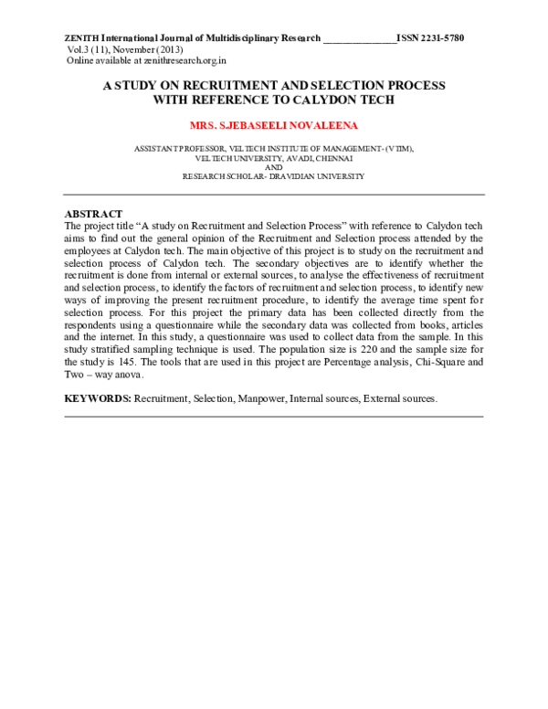 (PDF) A study on recruitment and selection process with reference to ...