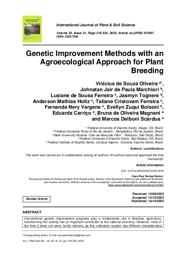(PDF) Genetic Improvement Methods with an Agroecological Approach for ...