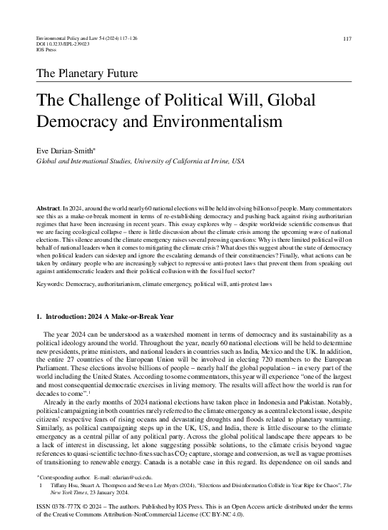 (PDF) The Challenge of Political Will, Global Democracy and ...