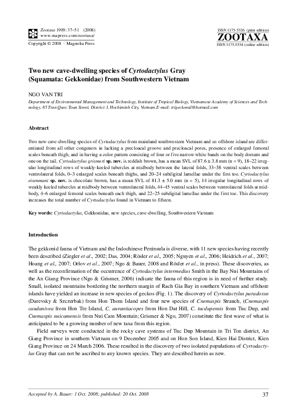 (PDF) Two new cave-dwelling species of Cyrtodactylus Gray (Squamata ...