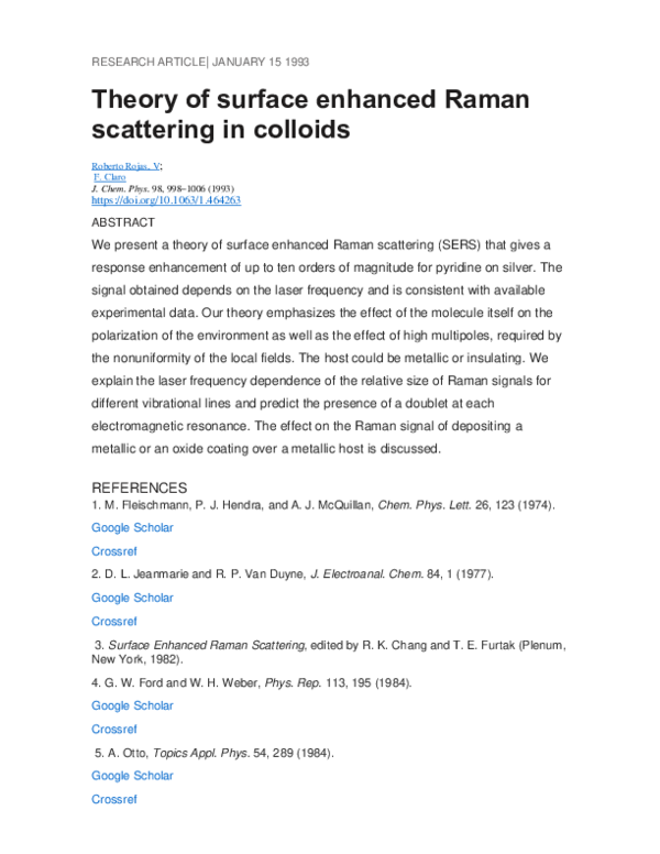 (PDF) Theory of Surface Enhanced Raman Scattering in Colloids
