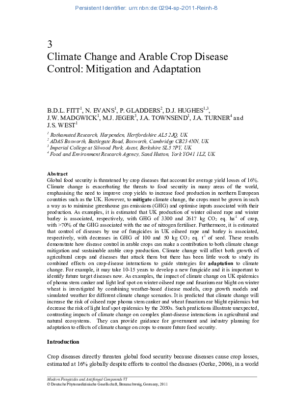(PDF) Climate change and arable crop disease control: mitigation and ...