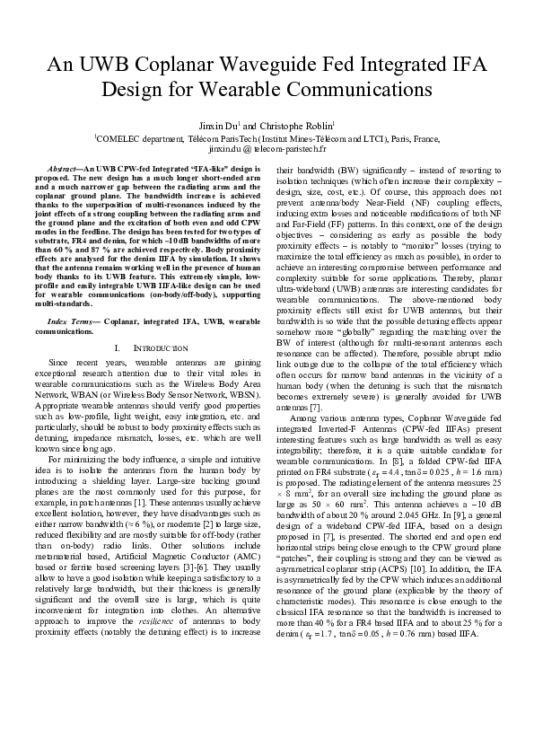 (PDF) An UWB Coplanar Waveguide Fed Integrated IFA Design for Wearable ...