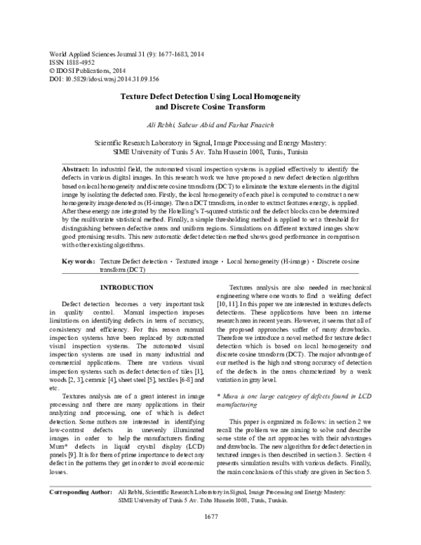 (PDF) Texture defect detection with combined local homogeneity analysis ...