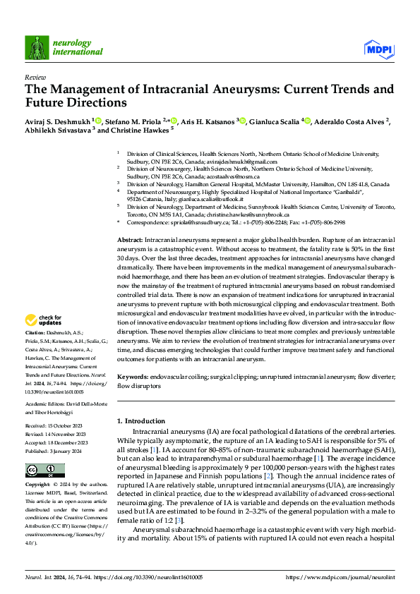 (PDF) The Management of Intracranial Aneurysms: Current Trends and ...