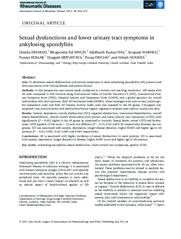 (PDF) Sexual dysfunctions and lower urinary tract symptoms in ...