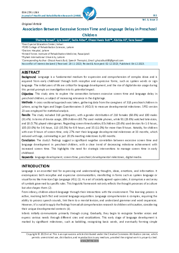 (PDF) Association Between Excessive Screen Time and Language Delay in ...