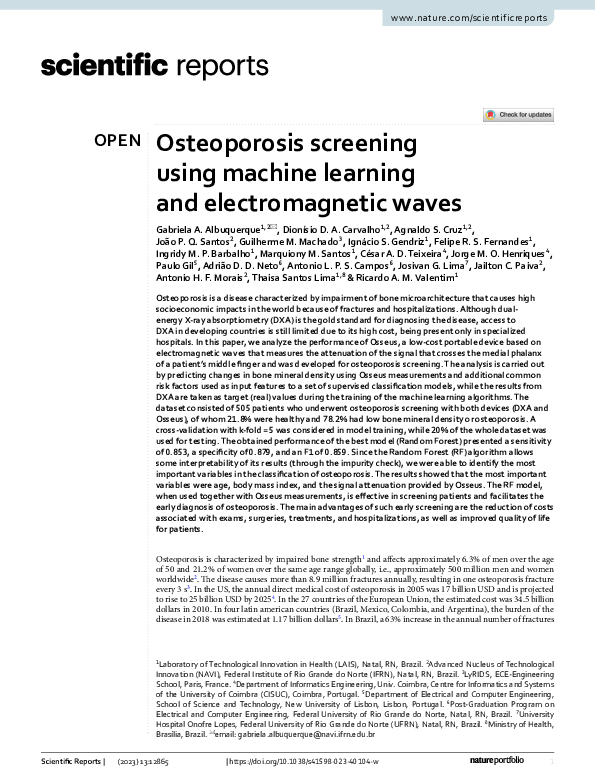 (PDF) Osteoporosis screening using machine learning and electromagnetic ...
