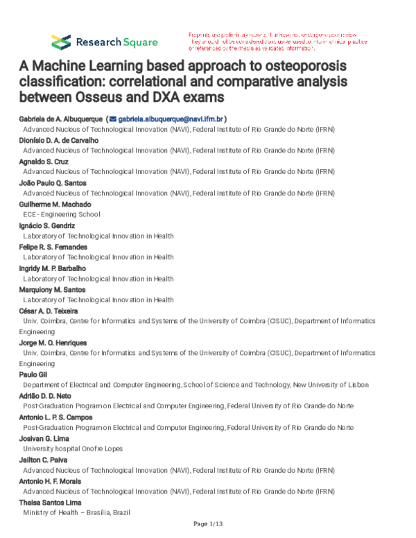 (PDF) A Machine Learning based approach to osteoporosis classification ...