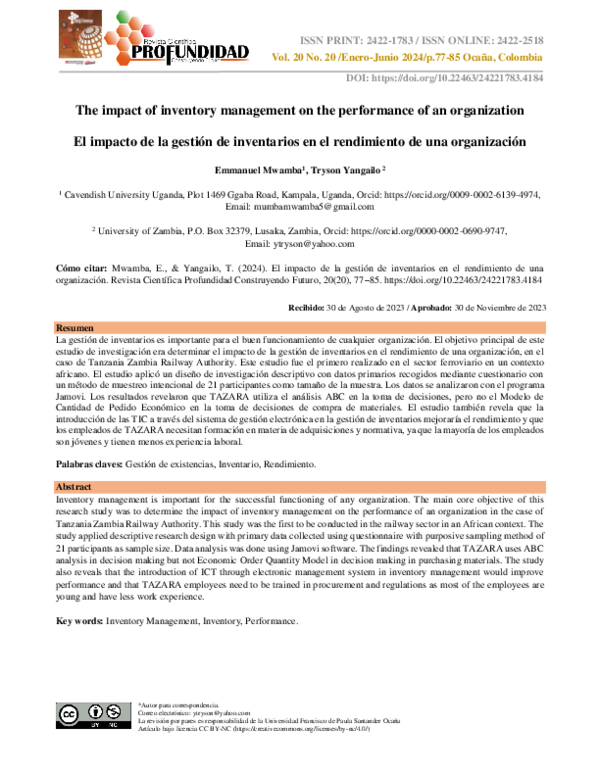 (PDF) The impact of inventory management on the performance of an ...