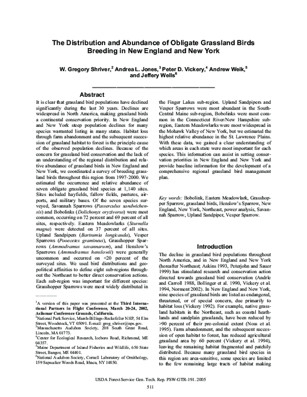 (PDF) The Distribution and Abundance of Obligate Grassland Birds ...