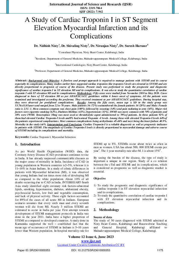 (PDF) A Study of Cardiac Troponin I in ST Segment Elevation Myocardial ...