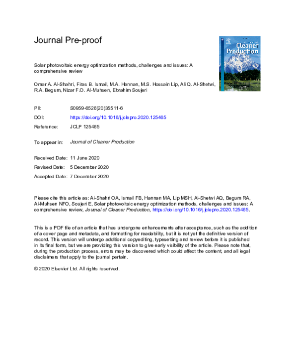 (PDF) Solar photovoltaic energy optimization methods, challenges and ...