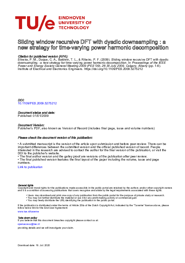 (PDF) Sliding window recursive DFT with dyadic downsampling — A new ...