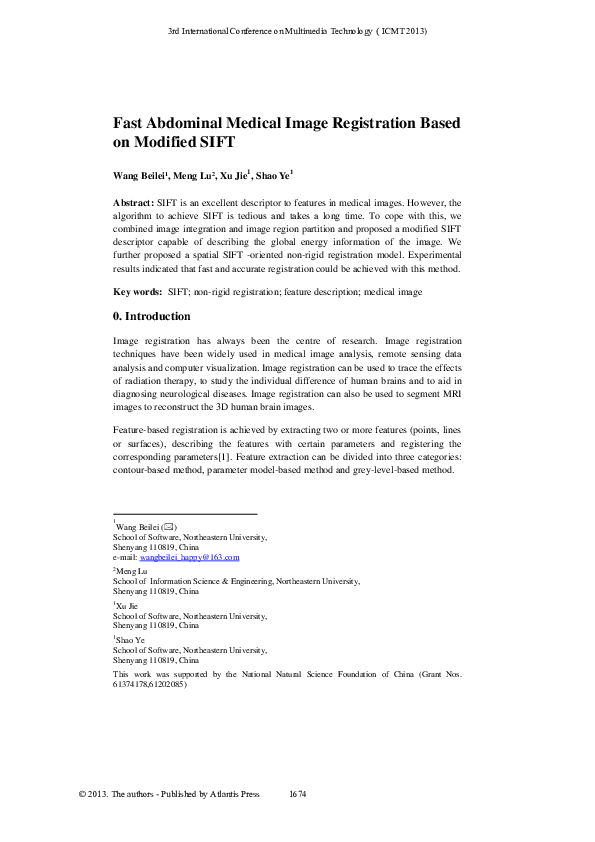 (PDF) Fast Abdominal Medical Image Registration Based on Modified SIFT