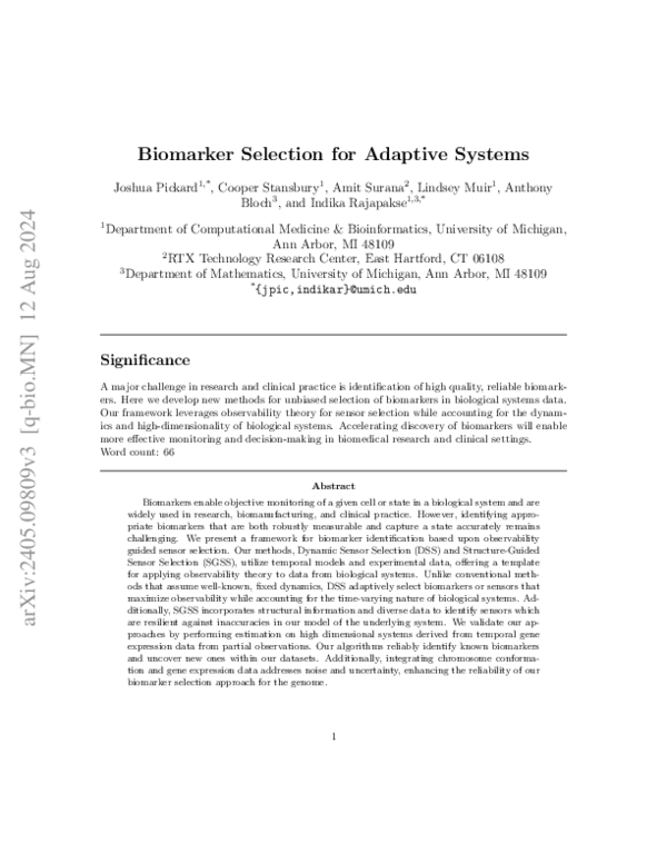(PDF) Biomarker Selection for Adaptive Systems