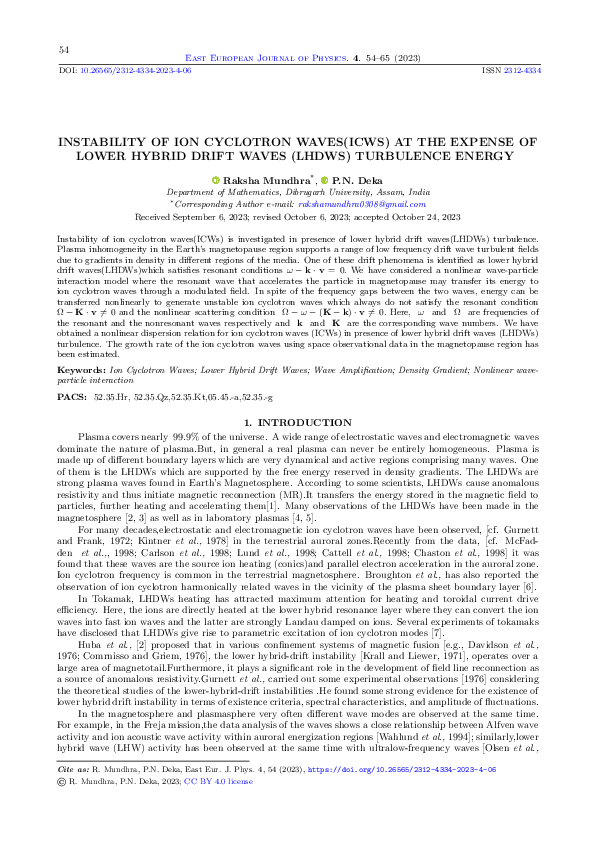 (PDF) Instability of Ion Cyclotron Waves (ICWS) at the Expense of Lower ...
