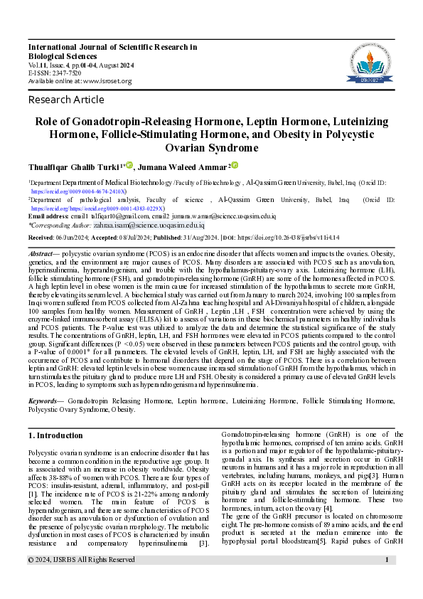 (PDF) Role of Gonadotropin-Releasing Hormone, Leptin Hormone ...