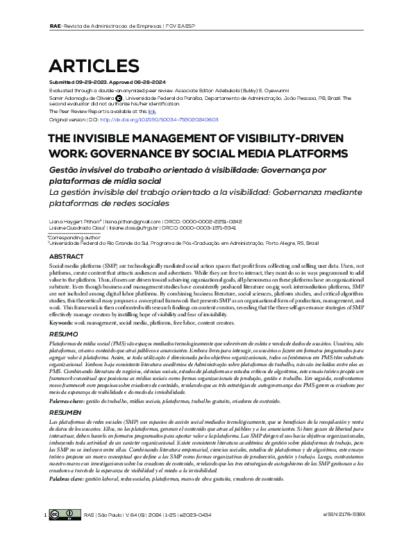(PDF) The invisible management of visibility-driven work: Governance by ...