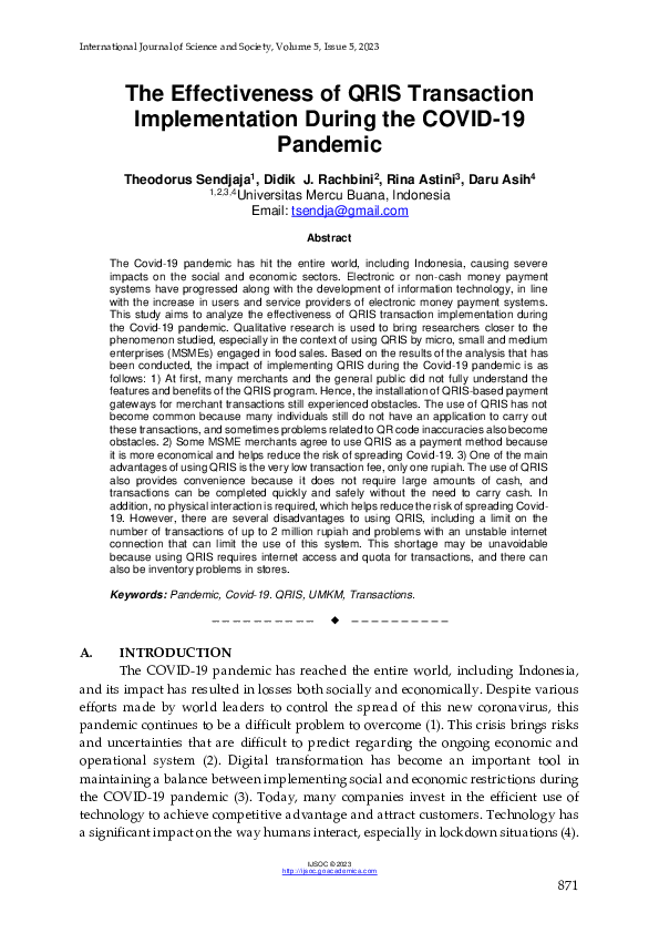 (PDF) The Effectiveness of QRIS Transaction Implementation During the ...