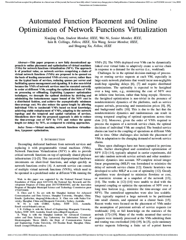 (PDF) Automated Function Placement and Online Optimization of Network ...