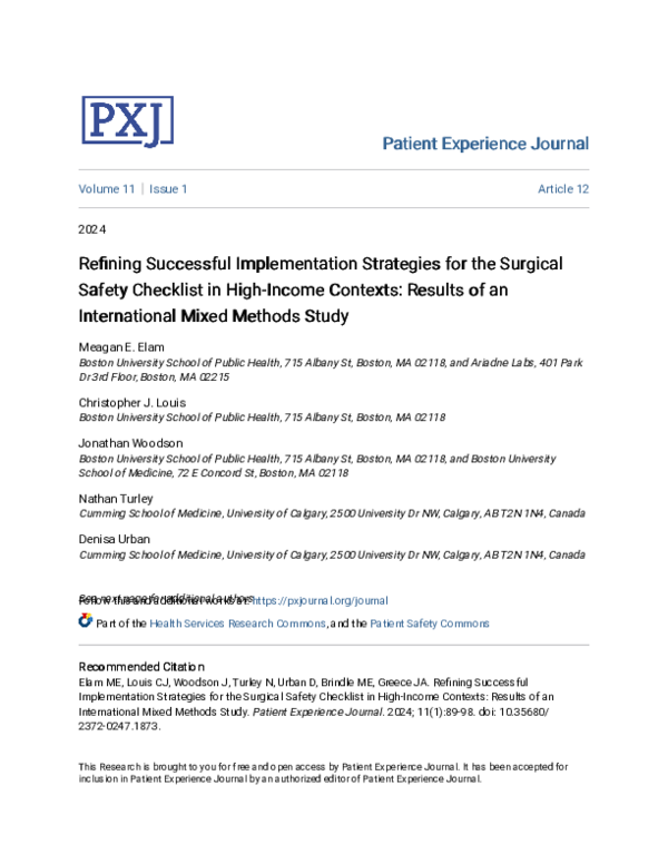 (PDF) Refining Successful Implementation Strategies for the Surgical ...