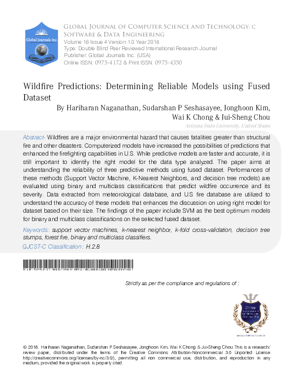(PDF) Wildfire Predictions: Determining Reliable Models using Fused Dataset