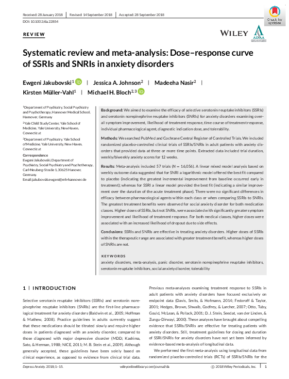 (PDF) Systematic review and meta-analysis: Dose-response curve of SSRIs ...
