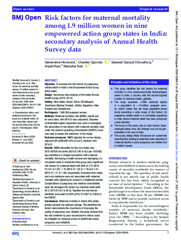 (PDF) Risk factors for maternal mortality among 1.9 million women in ...