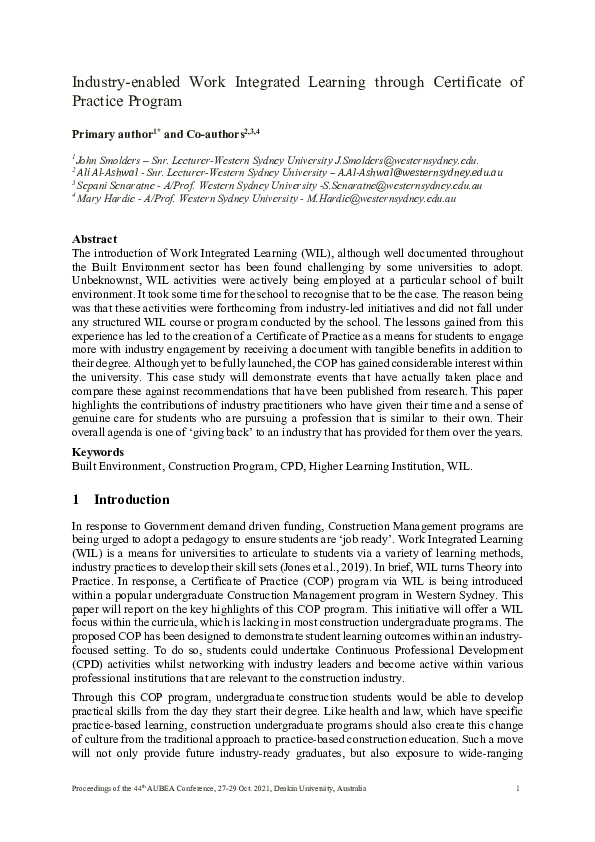(PDF) Industry-enabled Work Integrated Learning through Certificate of ...