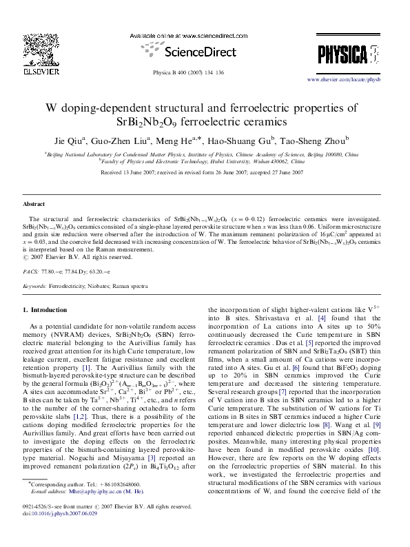 (PDF) W doping-dependent structural and ferroelectric properties of ...
