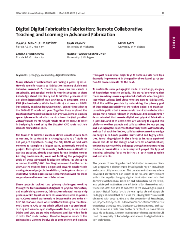 (PDF) Digital Digital Fabrication Fabrication: Remote collaborative ...