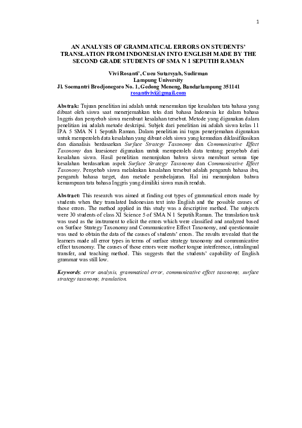 (PDF) An Analysis of Grammatical Errors on Students’ Translation from ...