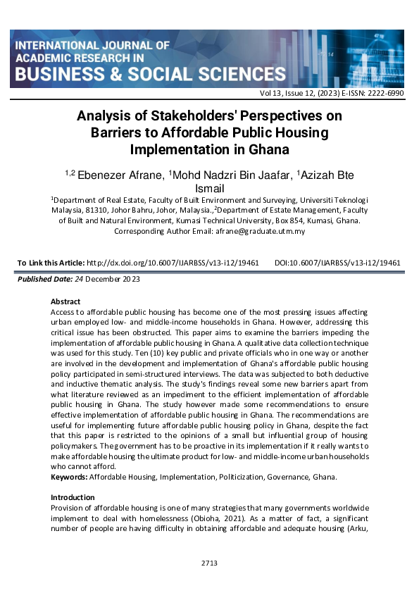 (PDF) Analysis of Stakeholders' Perspectives on Barriers to Affordable ...