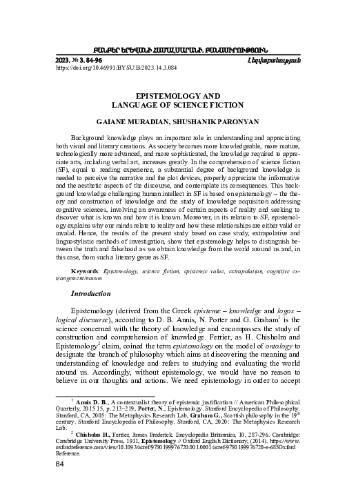 (PDF) Epistemology and Language of Science Fiction