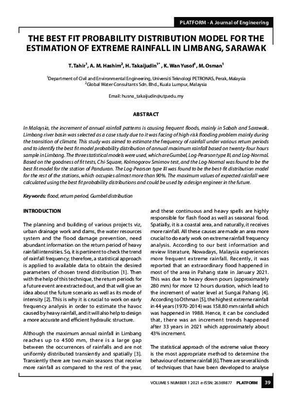 (PDF) The Best Fit Probability Distribution Model for the Estimation of ...