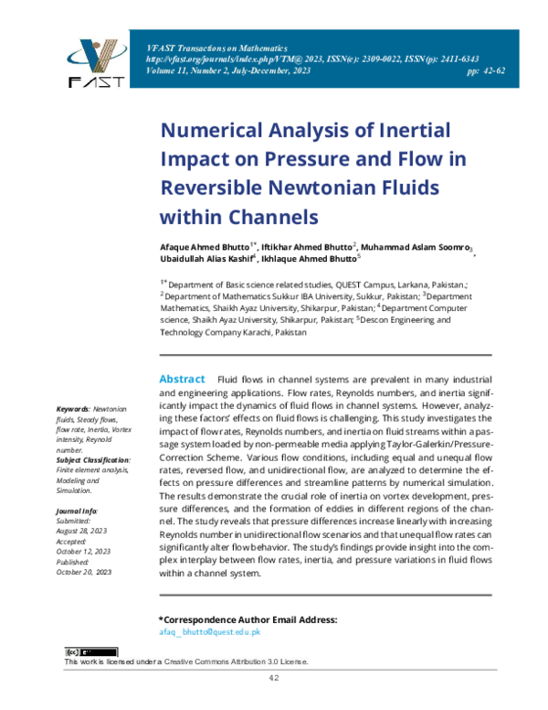 (PDF) Numerical Analysis of Inertia Effects on Pressure and Flow ...