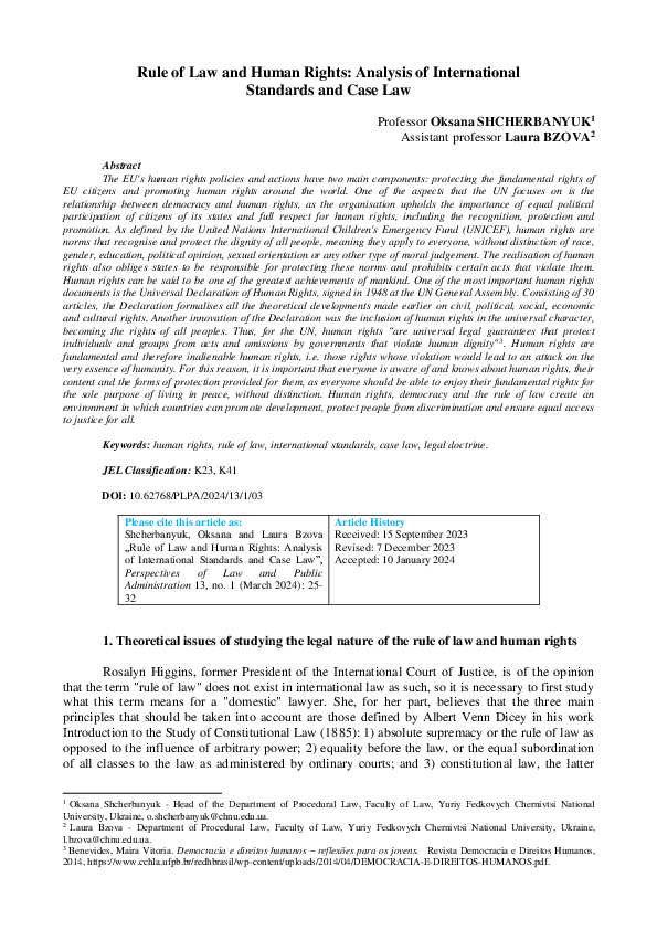 (PDF) Rule of Law and Human Rights: Analysis of International Standards ...