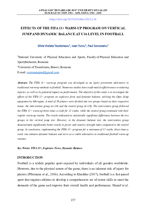 (PDF) Effects of the Fifa 11+ Warm-Up Program on Vertical Jump and ...