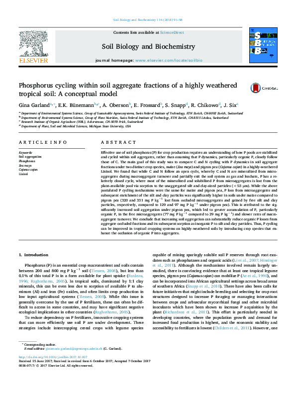 (PDF) Phosphorus cycling within soil aggregate fractions of a highly ...
