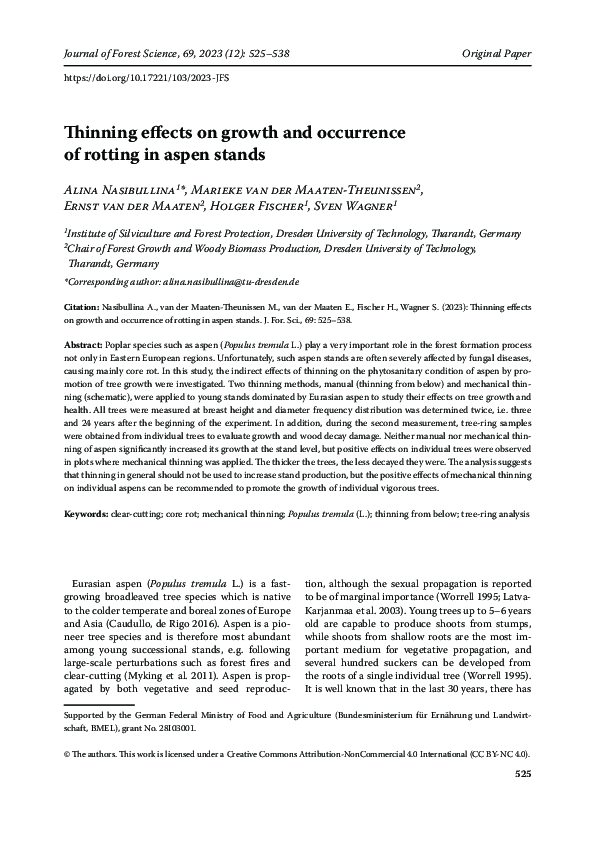 (PDF) Thinning effects on growth and occurrence of rotting in aspen stands
