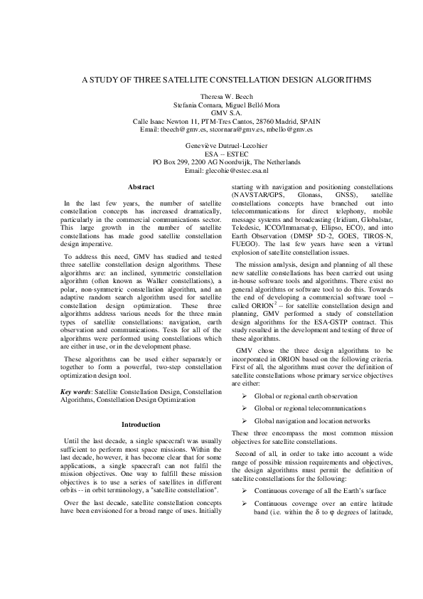 (PDF) A Study of Three Satellite Constellation Design Algorithms