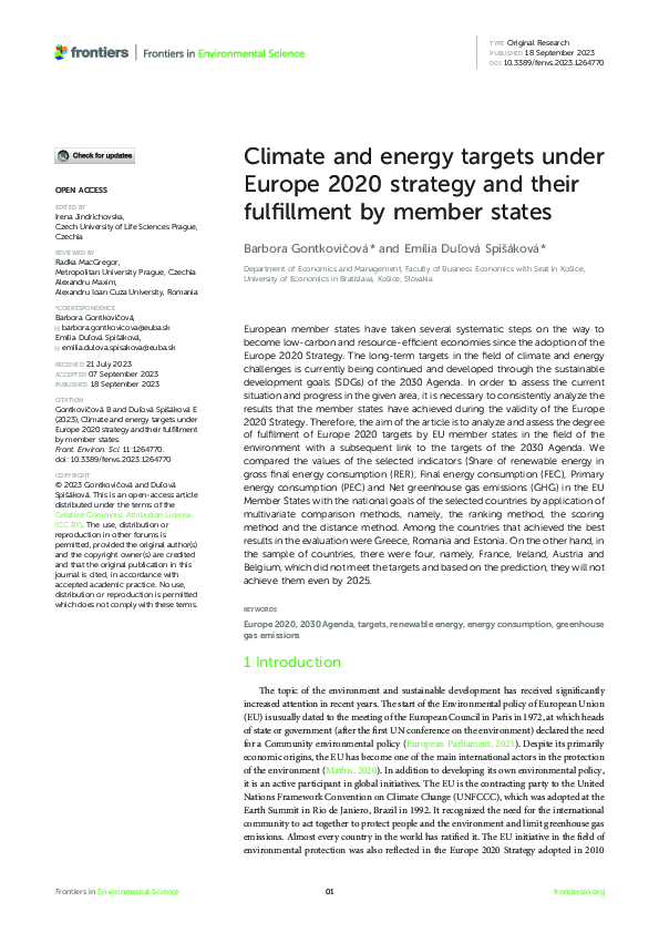 (PDF) Climate and energy targets under Europe 2020 strategy and their ...