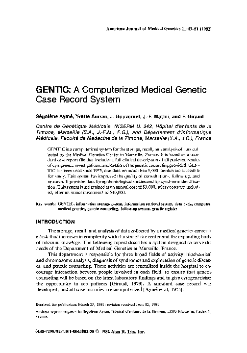 (PDF) GENTIC: A computerized medical genetic case record system